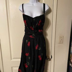 Black & Red Rose Print Stop Staring Sleeveless Swing Dress Size 18